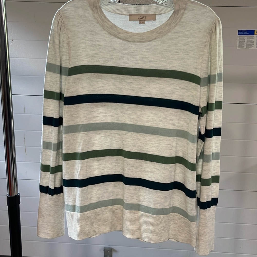 Loft sweater  cream and grey base green stripes